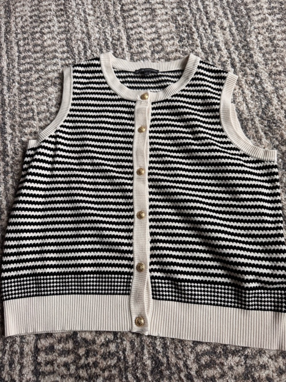 Adrianna Papell Black & Cream Striped Sleeveless Button Cardigan